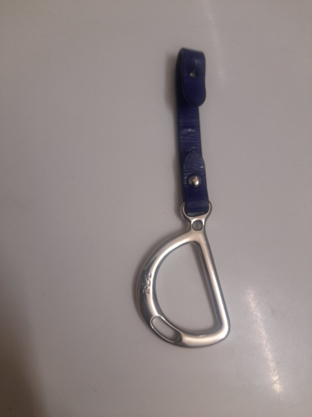 Ralph Lauren Silver Metal Stirrup Bag Charm with Blue Leather Strap
